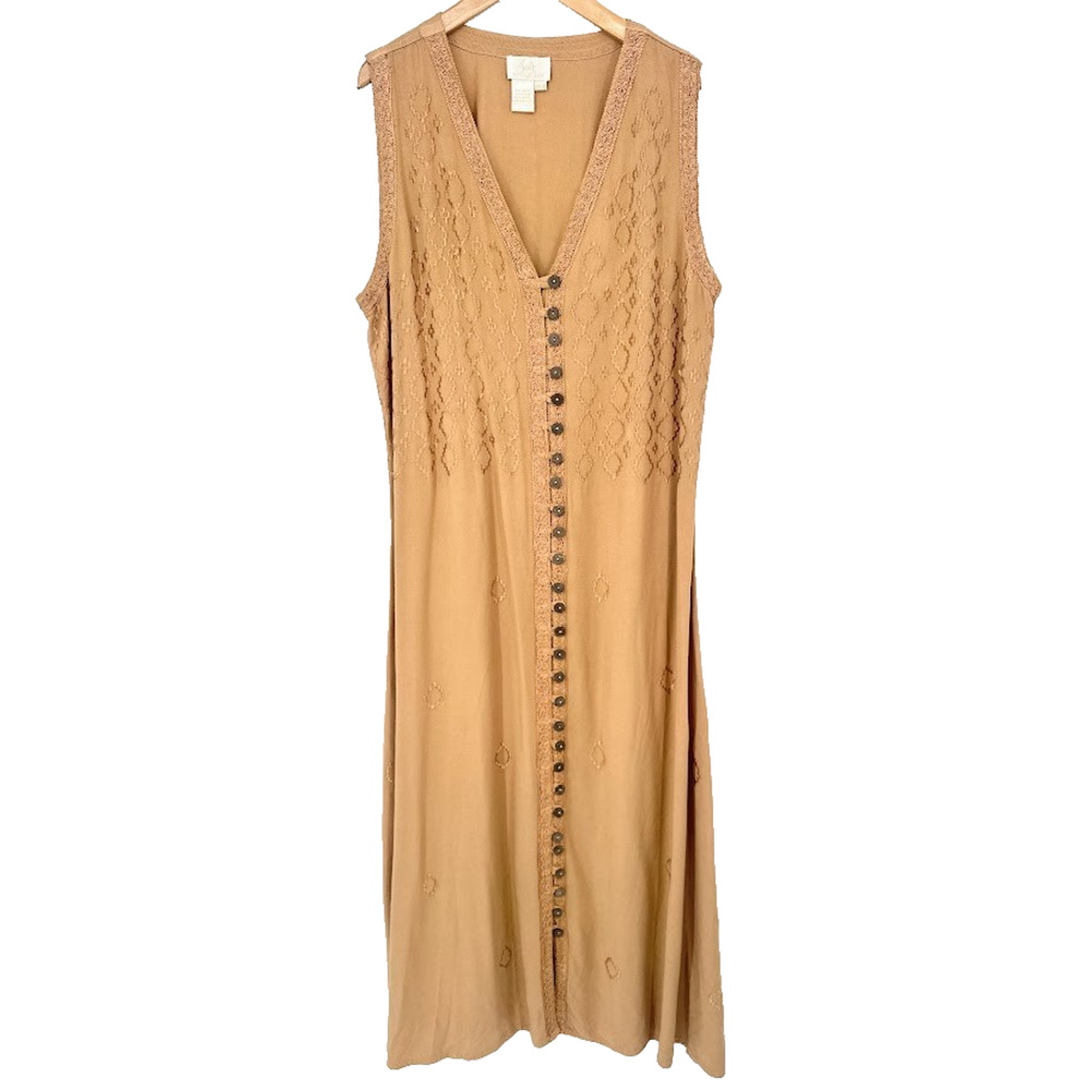Soft Surroundings Maxi Dress Medium Petite Boho Minimalist Cottagecore Flowy Tan